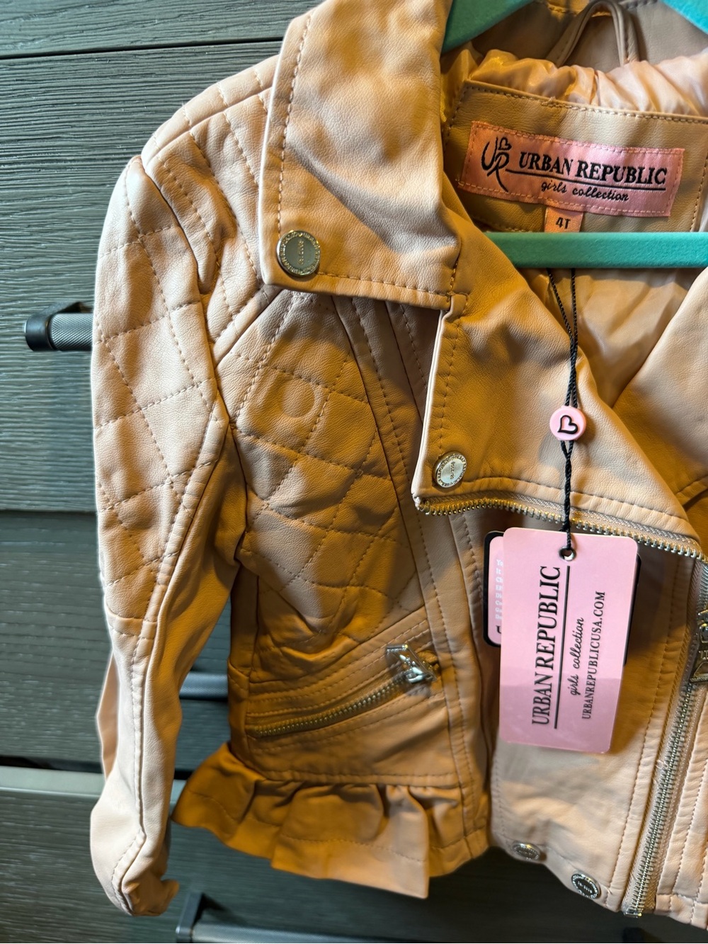 Urban Republic Blush Pink faux leather moto jacket featuring a quilted design - Picture 6 of 7